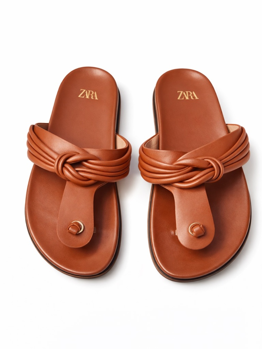 Women Brown Slide Sandals Knot Strap Flat Summer Casual Stylish Size 7.8